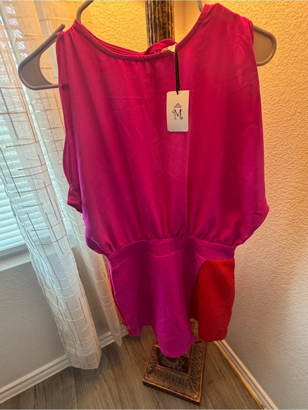 TCEC Girls' Bright Pink Sleeveless Dress with Red Pocket Accent